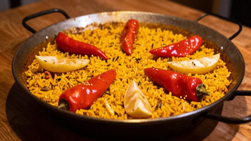 Paella española, apetitosa y de cerca