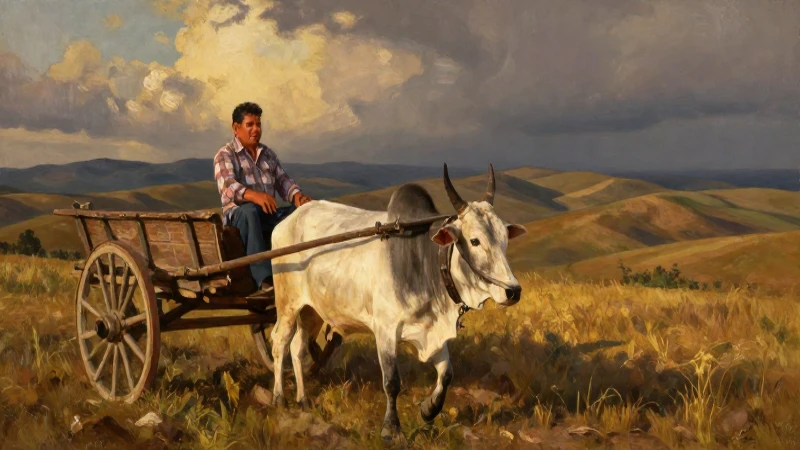 Pintura cálida de paisaje mexicano al atardecer