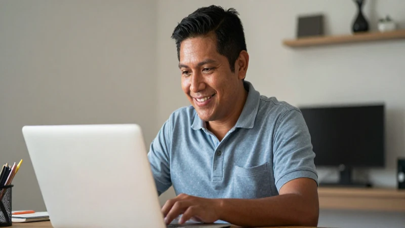 Joven mexicana sonríe frente a su laptop