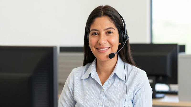 Mujer mestiza sonriendo en oficina luminosa