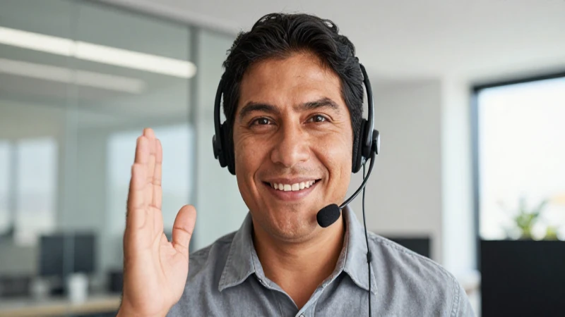 Atención al cliente sonriente en oficina moderna