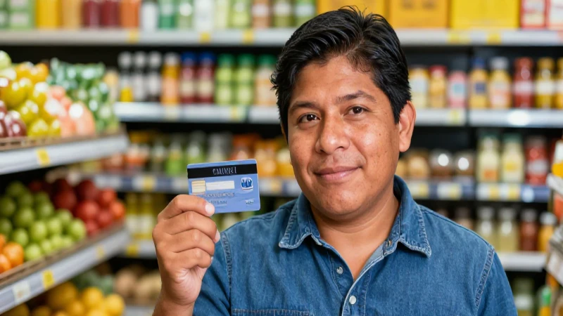 Persona mestiza compra en un mercado colorido