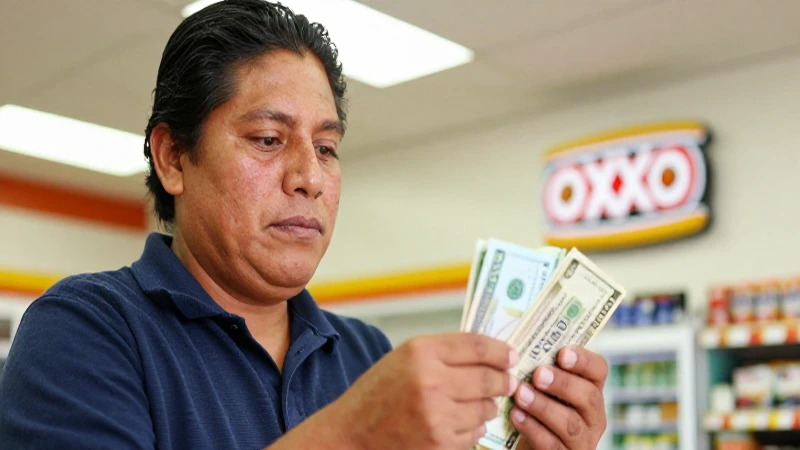 Persona mestiza mexicana en una tienda Oxxo
