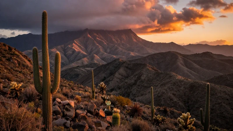 Descubre los Sorprendentes Climas de México: Tipos y Estados 1 Paisaje montañoso con cactus al atardecer
