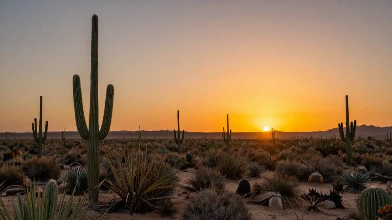 Descubre los Sorprendentes Climas de México: Tipos y Estados 7 Paisaje desértico, vibrante al atardecer y soleado