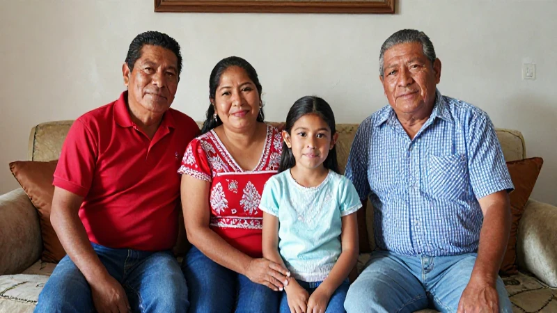 Familia mestiza en sala iluminada por el sol