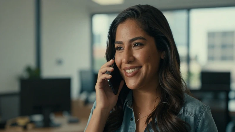 Conoce los paquetes Axtel: Costos y servicios en México 4 Mujer mestiza sonriente, con teléfono, en oficina