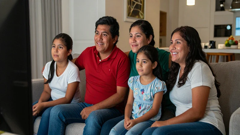 Familia mexicana ve la televisión en casa