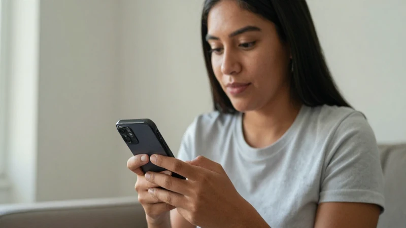 Joven mestiza con luz cálida y móvil