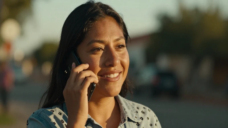 Sonrisa mestiza al atardecer con móvil