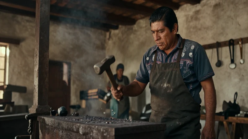 Historia de Durango en Parque Fundidora de Ferrería DGO 5 Forja de hierro, mestizo, y martillo a mano