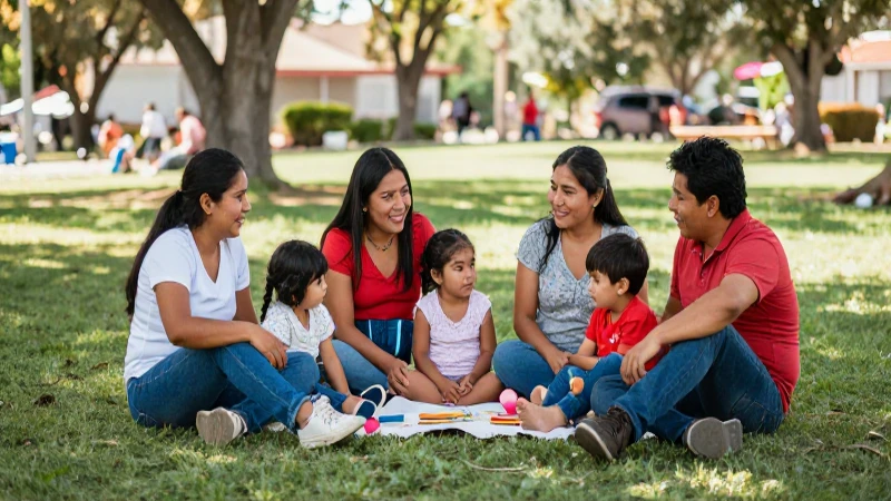 Familia mexicana disfruta un parque soleado