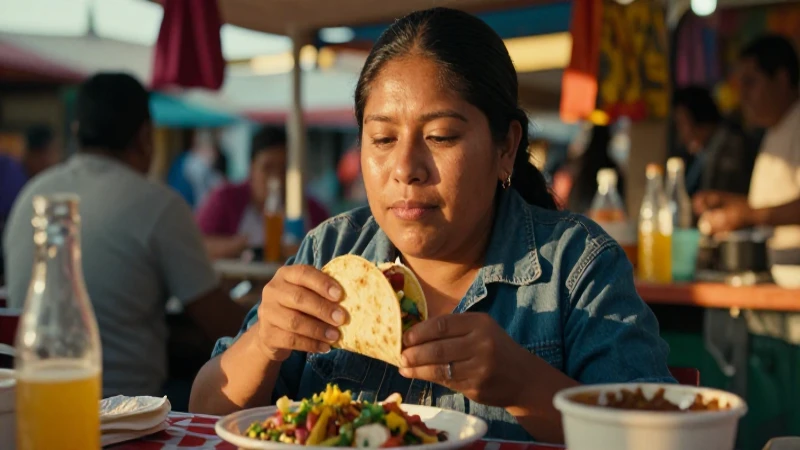 Mexicano saborea tacos bajo la dorada luz