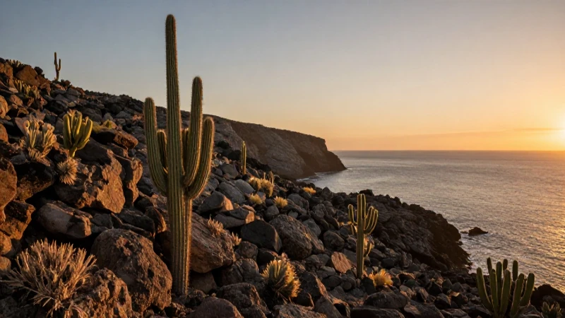 PENÍNSULA de BAJA CALIFORNIA: MAGIA y BELLEZA FISIOGRÁFICA 6 Paisaje desértico, rocoso y dorado al atardecer