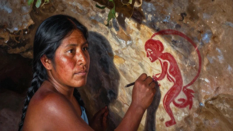 Pintura realista de cazador mestizo al amanecer