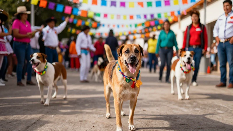 Perros bailando en alegre fiesta mexicana