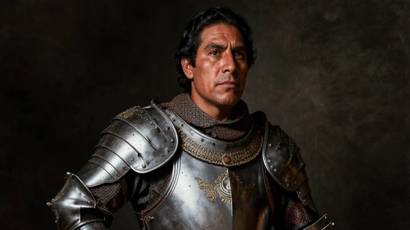 Conoce a los Personajes Clave de la Historia de México 3 Conquistador mestizo, retrato dramático de época