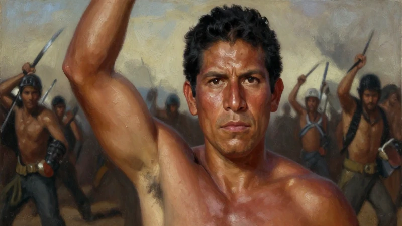 Conoce a los Personajes Clave de la Historia de México 4 Retrato heroico mestizo en escena de batalla