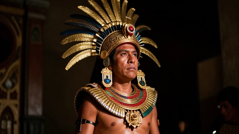 Conoce a los Personajes Clave de la Historia de México 8 Emperador azteca mestizo, iluminado cinematicamente