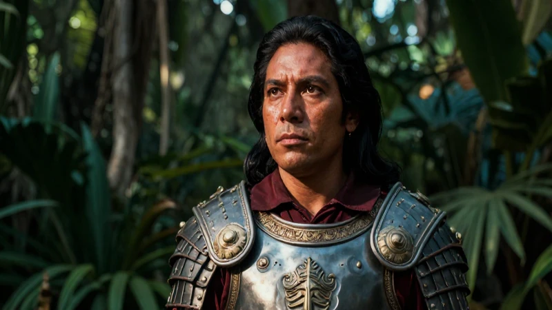 Cortés, conquistador, luce hiperrealista en la selva