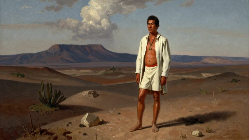Cabeza de Vaca, mestizo, en paisaje desértico