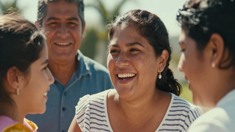 Familia mestiza sonriendo bajo el sol