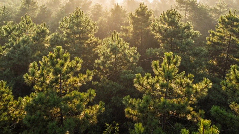 Explora la Flora Única del Estado de México y sus Ecosistemas 1 Bosque de pinos, luz cálida y brumosa