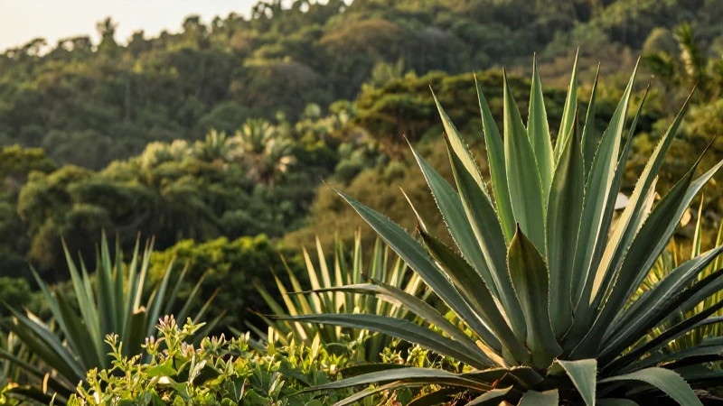Explora la Flora Única del Estado de México y sus Ecosistemas 6 Agave floreciente en paisaje botánico dorado