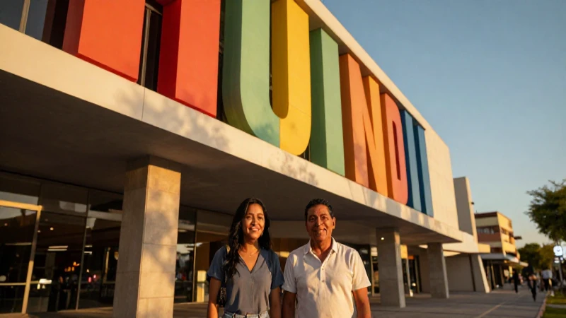 Cuáles son los 5 mejores centros comerciales en Tijuana 5 Fachada moderna, luz dorada y rostros mexicanos sonrientes