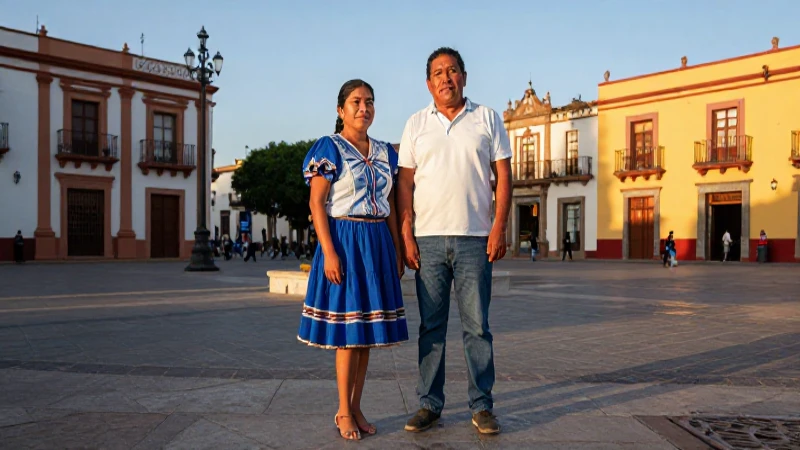 Descubre la Población de Chihuahua: Cuántos Habitantes Hay 2 Pareja mestiza en plaza, luz dorada y cálida