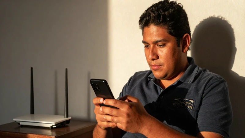 Mexicano mestizo con móvil y wifi