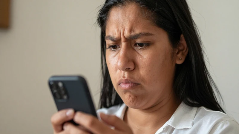 Joven mestiza frustrada, usando un móvil