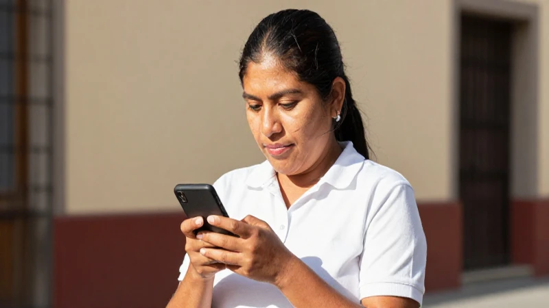 Mexicana, luz cálida, piel bronceada, smartphone