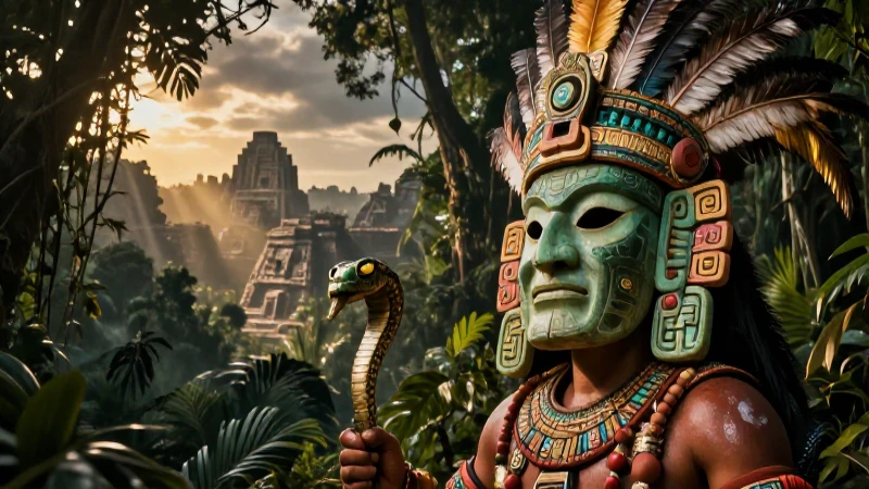Guerrero azteca en un entorno dramático y realista