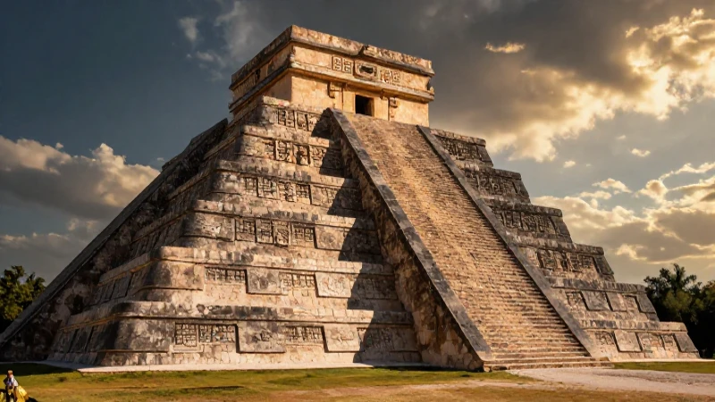 Guerrero azteca en pirámide, luz dorada