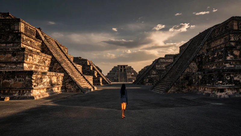 Ruinas mexicanas en luz dorada, cinematográfico y antiguo