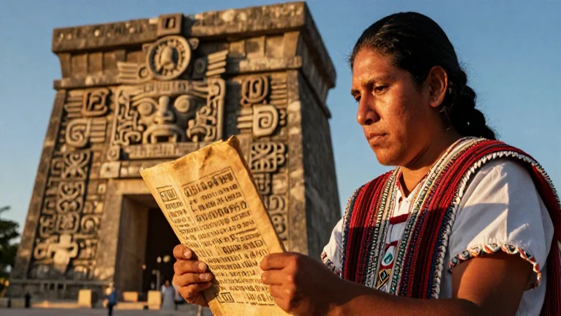 Códice azteca iluminado en templo antiguo