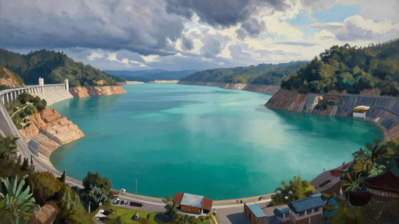 Atrapante represa, lago azul, luz vibrante
