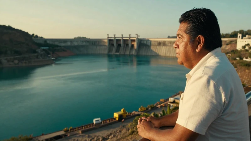 Un mexicano observa la presa al atardecer