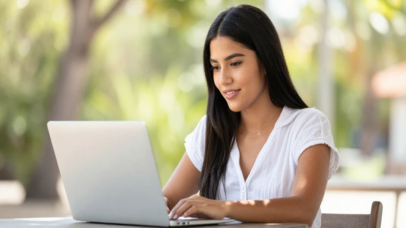 Cómo gestionar un Préstamo Digital de Coppel en México 3 Joven mestiza usa laptop con luz cálida