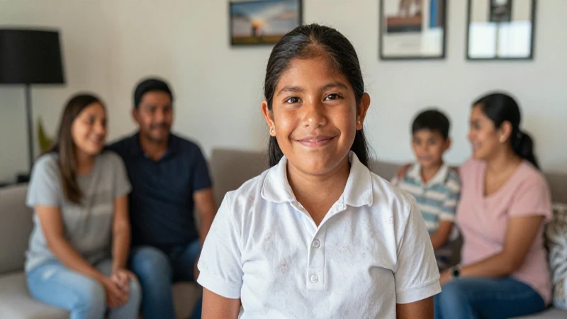 Familia mestiza sonríe bajo luz cálida