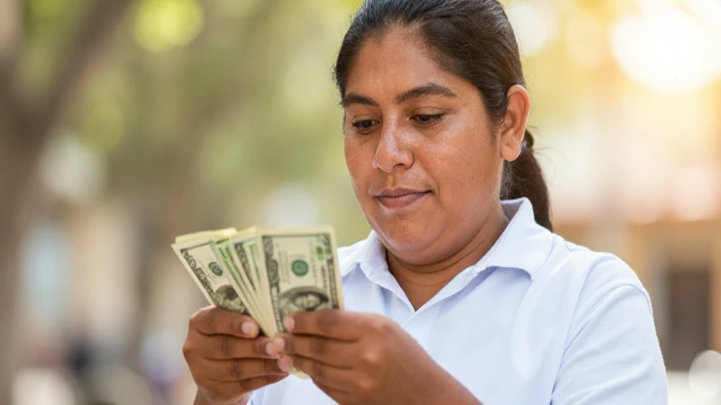 Préstamos Nacional Monte de Piedad en México 7 Mexicana, piel bronceada, con dinero y luz cálida