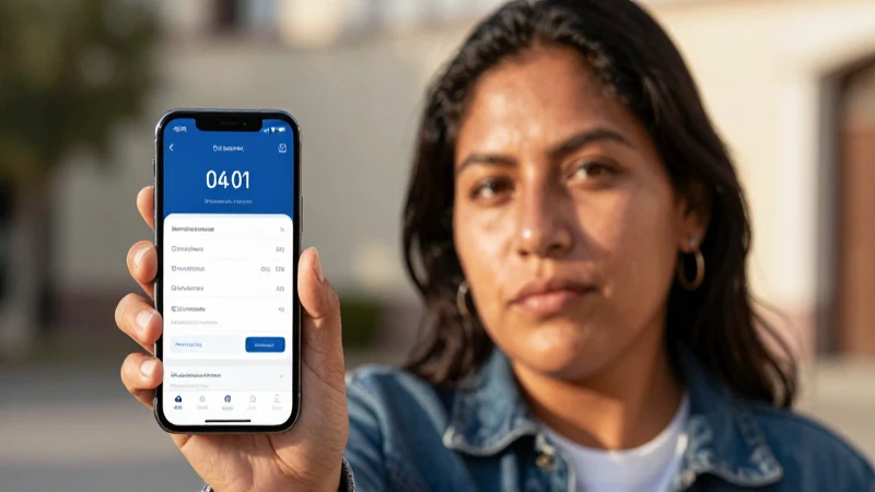 Mexicana con piel bronceada usando app financiera
