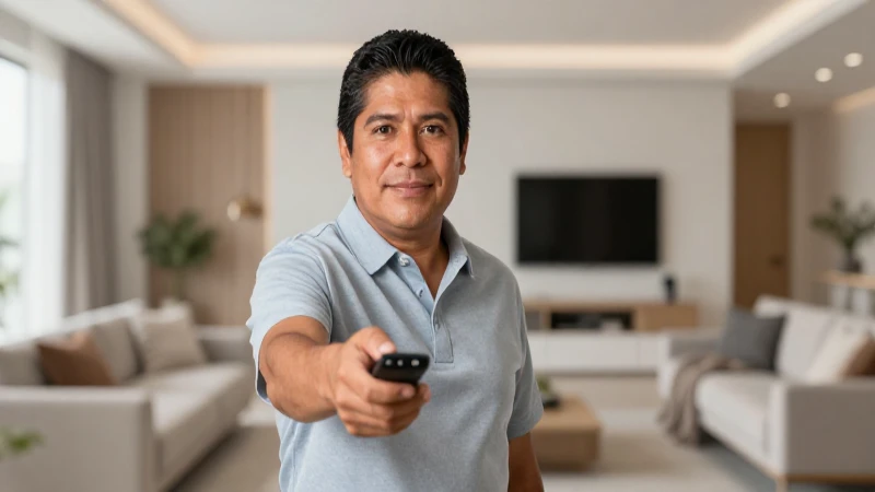 Mexicano con control remoto en salón moderno
