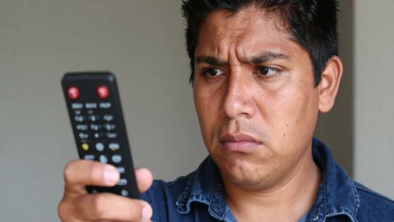 Mexicano sosteniendo control remoto SKY, primer plano