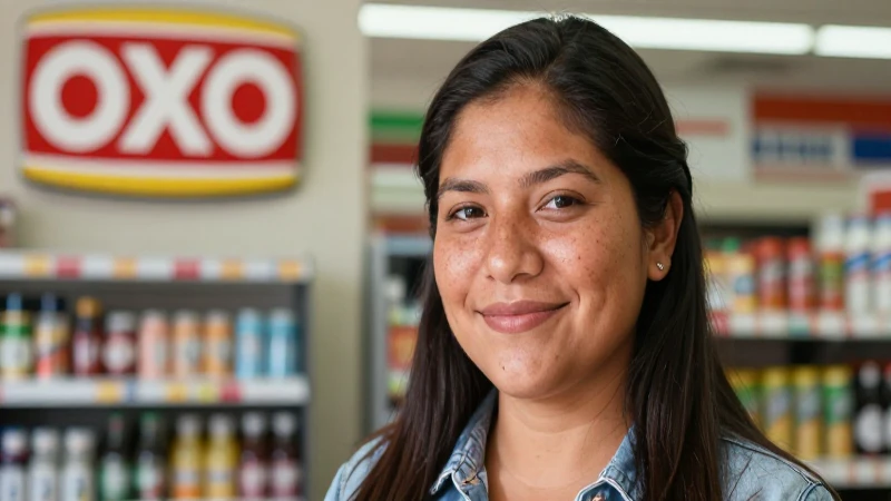 Mujer mexicana sonríe en una tienda OXXO