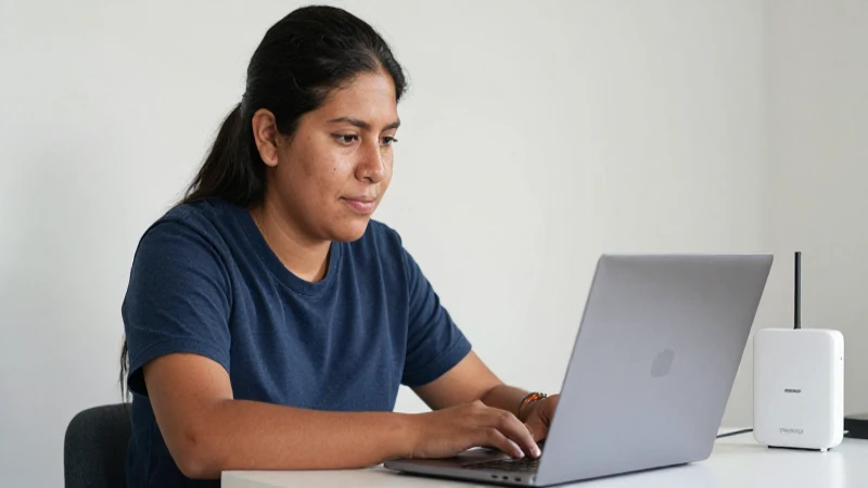 Joven mestizo usa laptop con TotalPlay