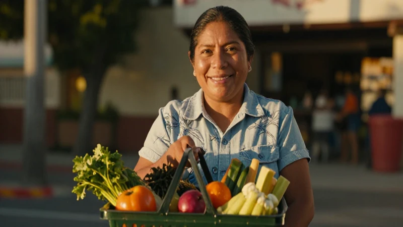 Programa de puntos en comercios asociados Premier Santander 3 Mestizo sonríe comprando frutas bajo luz dorada