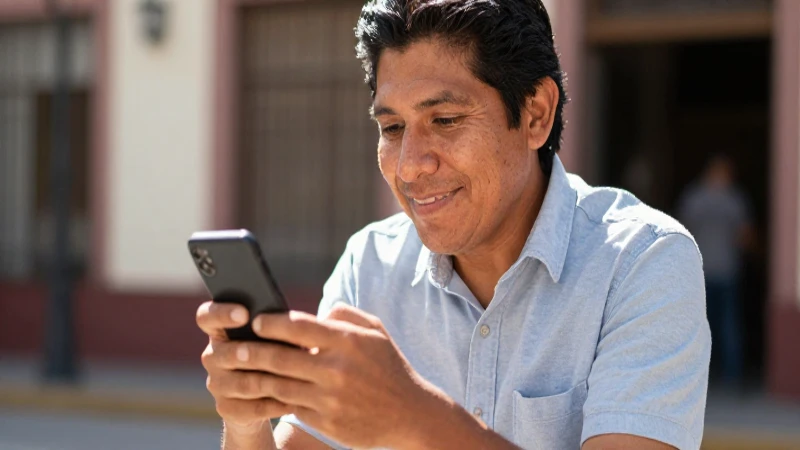 Joven mexicana sonríe sosteniendo un móvil