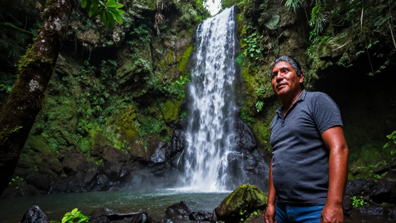 Exploración vibrante en selva mexicana con cascada
